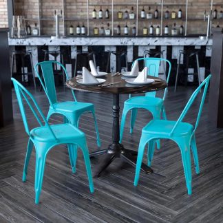 Blake Industrial Style Dining Chair, Crystal Blue - Set of 4 - Modern Galvanised steel