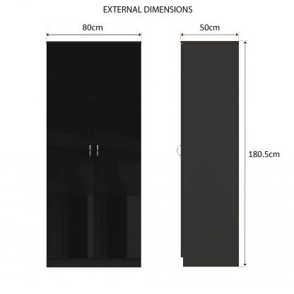 FWStyle Chilton 2 Door Wardrobe - Black Gloss Front - Image 2