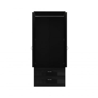 FWStyle Chilton Combination Wardrobe 2 Door 2 Drawer - Black Gloss Front - Image 3