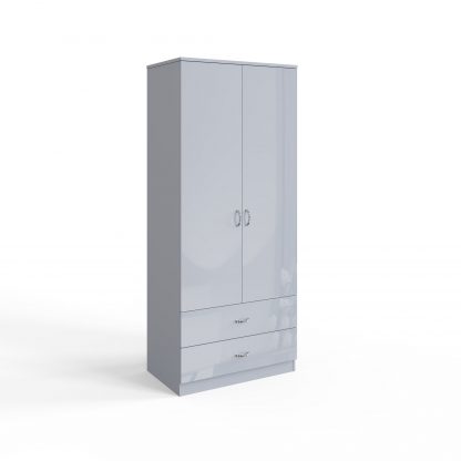 FWStyle Chilton Combination Wardrobe 2 Door 2 Drawer - Grey Gloss Front - Image 6