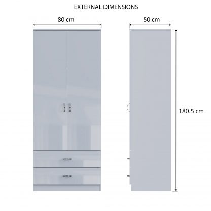 FWStyle Chilton Combination Wardrobe 2 Door 2 Drawer - Grey Gloss Front - Image 2