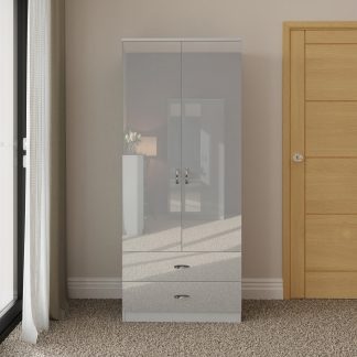FWStyle Chilton Combination Wardrobe 2 Door 2 Drawer - Grey Gloss Front