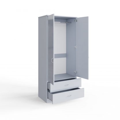 FWStyle Chilton Combination Wardrobe 2 Door 2 Drawer - Grey Gloss Front - Image 4
