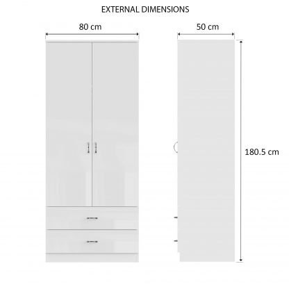 FWStyle Chilton Combination Wardrobe 2 Door 2 Drawer - White Gloss Front - Image 2