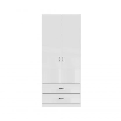 FWStyle Chilton Combination Wardrobe 2 Door 2 Drawer - White Gloss Front - Image 5