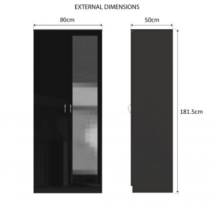 FWStyle Chilton 2 Door Wardrobe With Mirror - Black Gloss Front - Image 2