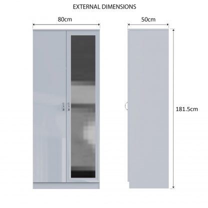FWStyle Chilton 2 Door Wardrobe With Mirror - Grey Gloss Front - Image 2
