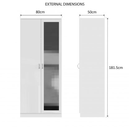 FWStyle Chilton 2 Door Wardrobe With Mirror - White Gloss Front - Image 2