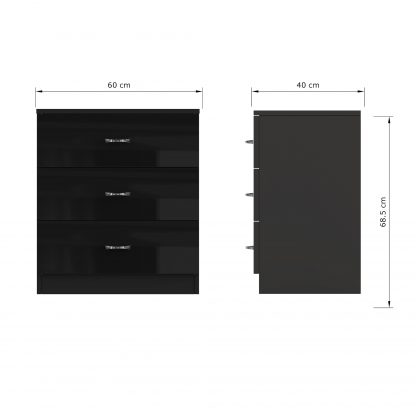 FWStyle Chilton 3 Drawer Chest Of Drawers - Black Gloss Front - Image 2