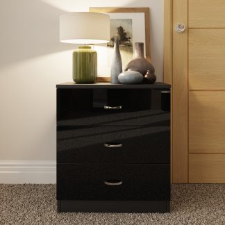 FWStyle Chilton 3 Drawer Chest Of Drawers - Black Gloss Front