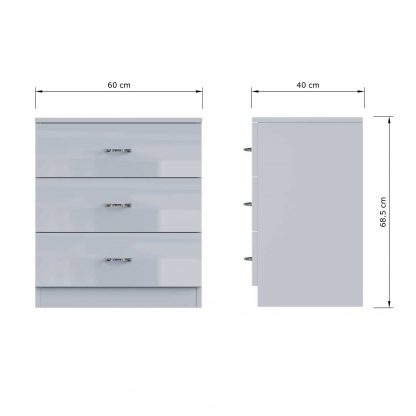 FWStyle Chilton 3 Drawer Chest Of Drawers - Grey Gloss Front - Image 2