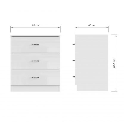 FWStyle Chilton 3 Drawer Chest Of Drawers - White Gloss Front - Image 2