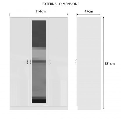 FWStyle Chilton 3 Door Wardrobe With Mirror - White Gloss Front - Image 2