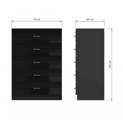FWStyle Chilton 5 Drawer Chest Of Drawers - Black Gloss Front - Image 2