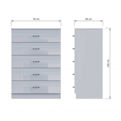 FWStyle Chilton 5 Drawer Chest Of Drawers - Grey Gloss Front - Image 2