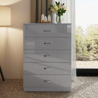 FWStyle Chilton 5 Drawer Chest Of Drawers - Grey Gloss Front