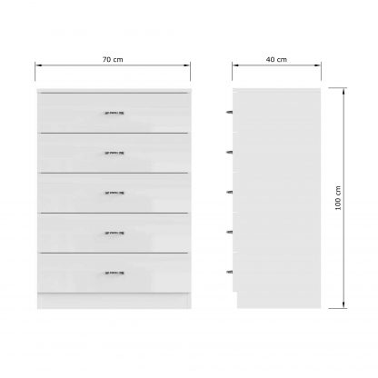 FWStyle Chilton 5 Drawer Chest Of Drawers - White Gloss Front - Image 2