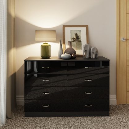 FWStyle Chilton 8 Drawer Chest Of Drawers - Black Gloss Front