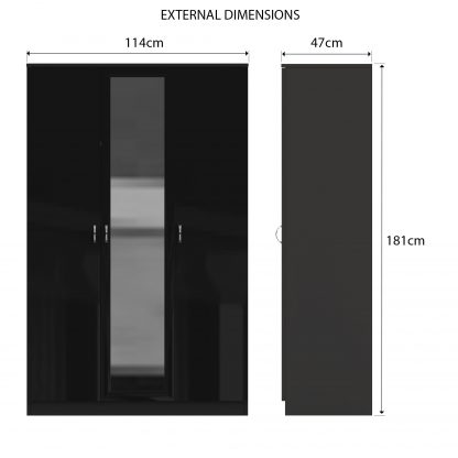 FWStyle Chilton 3 Door Wardrobe With Mirror - Black Gloss Front - Image 2