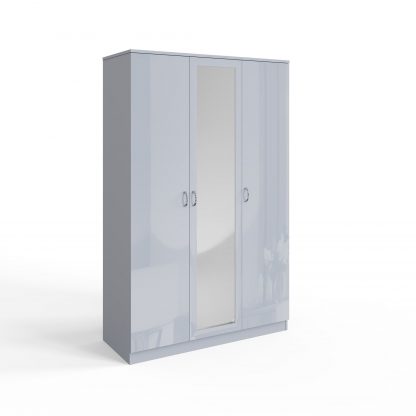 FWStyle Chilton 3 Door Wardrobe With Mirror - Grey Gloss Front - Image 6