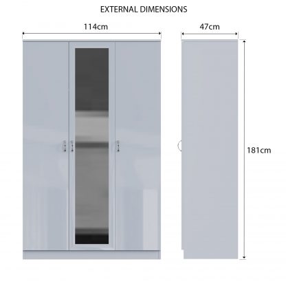 FWStyle Chilton 3 Door Wardrobe With Mirror - Grey Gloss Front - Image 2