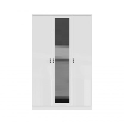 FWStyle Chilton 3 Door Wardrobe With Mirror - White Gloss Front - Image 5