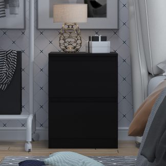 FWStyle Carlton 2 Drawer Bedside Nightstand - Matt Black