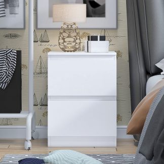 FWStyle Carlton 2 Drawer Bedside Nightstand - Matt White