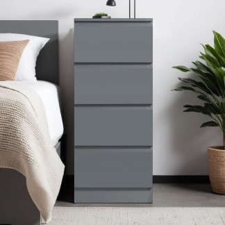 FWStyle Carlton 4 Drawer Slim Tallboy Chest of Drawers Matt Dark Grey
