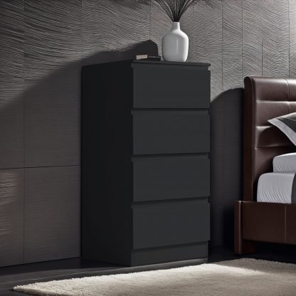FWStyle Carlton 4 Drawer Slim Tallboy Chest of Drawers Matt Black - Image 5