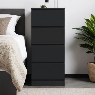 FWStyle Carlton 4 Drawer Slim Tallboy Chest of Drawers Matt Black