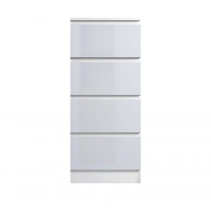 FWStyle Carlton 4 Drawer Slim Tallboy Chest of Drawers White Gloss - Image 3