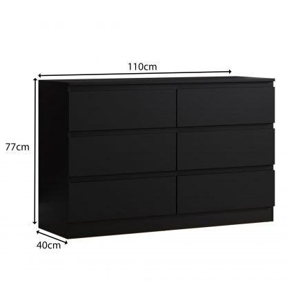 FWStyle Carlton 6 Drawer Wide 3+3 Chest Of Drawers - Matt Black - Image 2