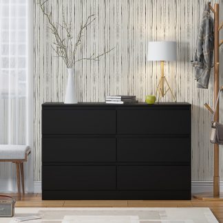 FWStyle Carlton 6 Drawer Wide 3+3 Chest Of Drawers - Matt Black