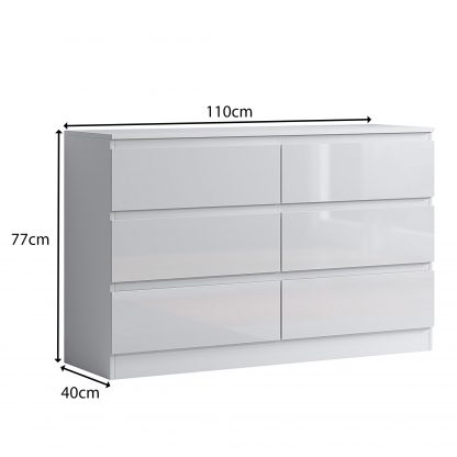 FWStyle Carlton 6 Drawer Wide 3+3 Chest Of Drawers - White Gloss Front - Image 2