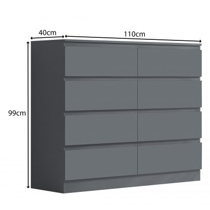 FWStyle Carlton 8 Drawer Wide 4+4 Chest of Drawers - Matt Dark Grey - Image 6