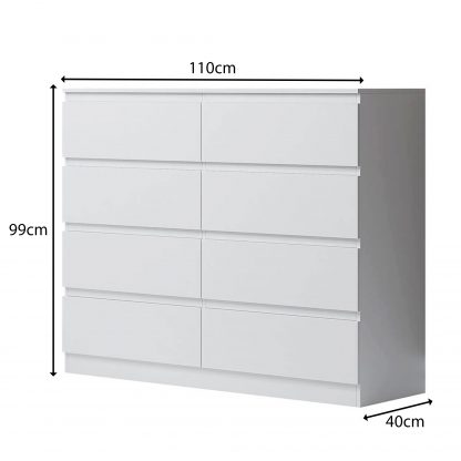FWStyle Carlton 8 Drawer Wide 4+4 Chest Of Drawers - Matt White - Image 2