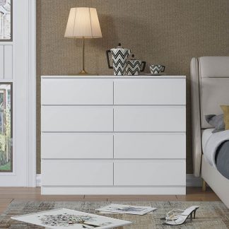 FWStyle Carlton 8 Drawer Wide 4+4 Chest Of Drawers - Matt White