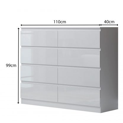 FWStyle Carlton 8 Drawer Wide 4+4 Chest Of Drawers - White Gloss Front - Image 7
