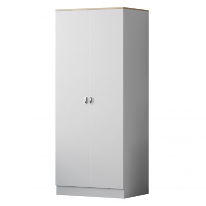 FWStyle Esher 2 Door Wardrobe Matt White Finish With Oak Top - Image 3