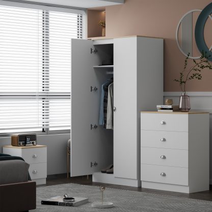 FWStyle Esher 2 Door Wardrobe Matt White Finish With Oak Top - Image 4