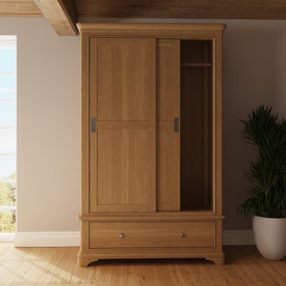Faire 120cm Sliding Combination Wardrobe in Natural Oak with Oak Top - Image 3