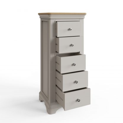 Faire 5 Drawer Tallboy Chest Of Drawers in Dove Grey with Oak Top - Image 4