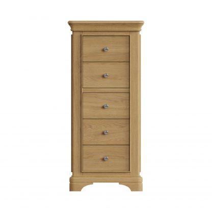 Faire 5 Drawer Tallboy Chest Of Drawers in Natural Oak with Oak Top - Image 4