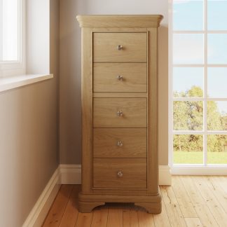 Faire 5 Drawer Tallboy Chest Of Drawers in Natural Oak with Oak Top