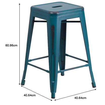 Kai 24" Industrial Style Bar Stool, Blue Teal - Set of 4 - Modern Metal Counter Height - Image 2