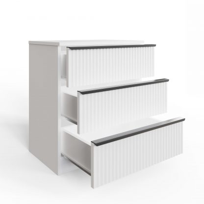FWStyle Lania Ripple Ridged 3 Drawer Chest Of Drawers Matt White - Image 7