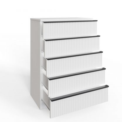 FWStyle Lania Ripple Ridged 5 Drawer Chest Of Drawers Matt White - Image 6