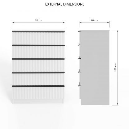 FWStyle Lania Ripple Ridged 5 Drawer Chest Of Drawers Matt White - Image 2