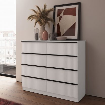 FWStyle Lania Ripple Ridged 8 Drawer Chest Of Drawers Matt White - Image 3